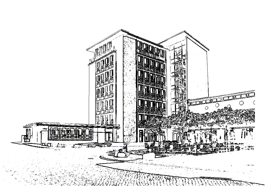Zeichnung Grafik Gelände Gebäude Zeitenströmung